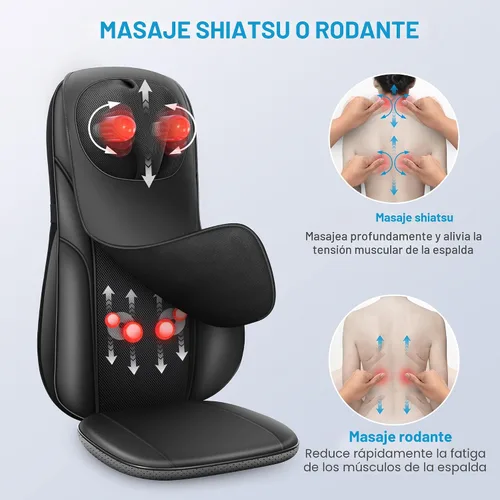 Miniatura 3 de COMFIER Masajeador Shiatsu de espalda con calor, almohadilla de masaje para silla con amasado profundo y masaje giratorio, masajeador para silla