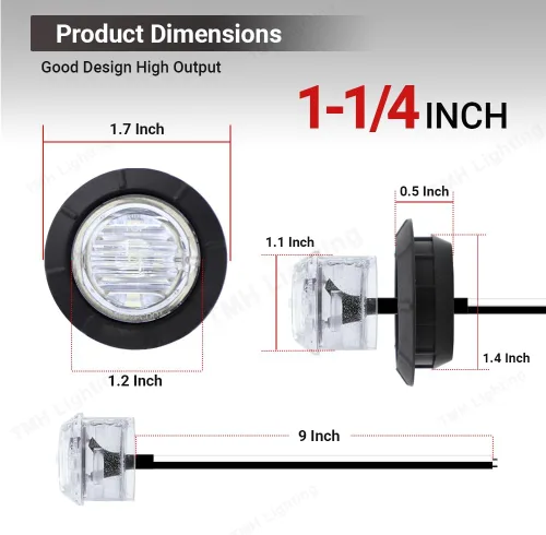 Miniatura 5 de TMH Luces marcadoras laterales redondas de 1-1/4 pulgadas, 6 luces LED de bala blanca, luces marcadoras LED de remolque, montaje en superficie