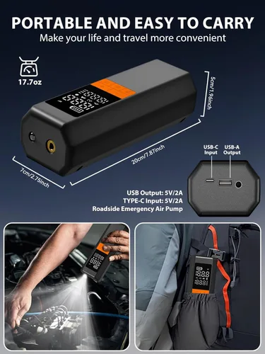 Miniatura 6 de Compresor de aire portátil para inflador de neumáticos, bomba de aire 5 veces más rápida para neumáticos de automóvil, bomba de neumáticos