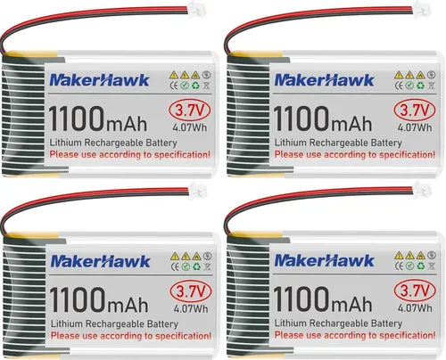 MakerHawk Batería LiPo de 3.7 V 1100 mAh 102540 recargable 1S batería de polímero de litio con placa de protección, cinta de goma aislada, enchufe