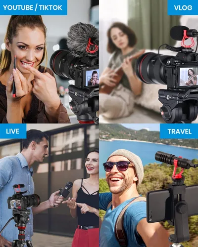 Miniatura 6 de Moukey MCM-1 - Micrófono para cámara réflex digital, cámara de vídeo externa con micrófono para teléfono, smartphone, Vlogging, Canon/Nikon/Sony