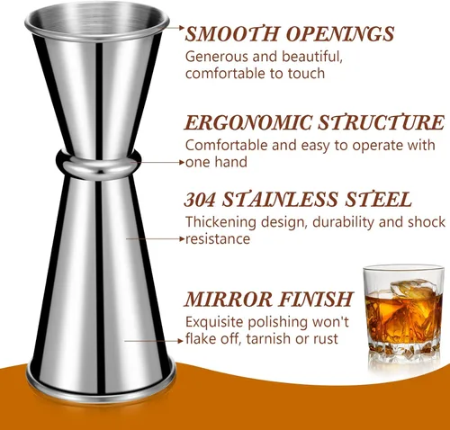Miniatura 3 de Jigger de 9 piezas para cóctel de bartending de 2 onzas, 1 oz, taza medidora de vidrio de acero inoxidable 304, vaso de medición de tiro doble