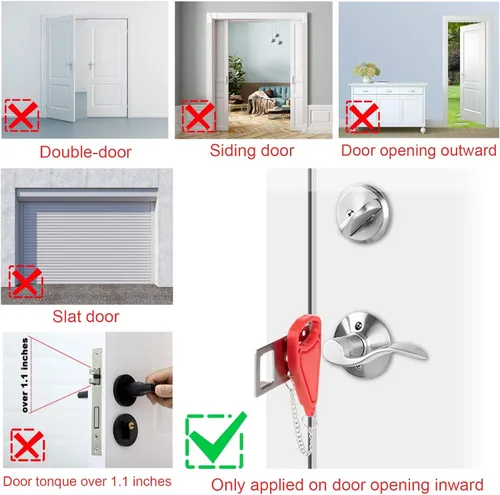 Miniatura 7 de Cerradura de puerta portátil, paquete de 2 cerraduras adicionales sólidas y resistentes para mayor privacidad y seguridad en hoteles, apartamentos