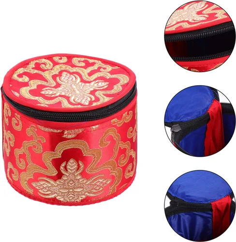 Miniatura 8 de Bolsa tibetana con cremallera para cuenco de meditación budista, soporte portátil de viaje al aire libre, caja de almacenamiento de 4.7 x 3.7 in