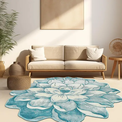 Miniatura 11 de Alfombra redonda de 2 pies con forma de flor, bonita alfombra de felpa con forma de flor, para dormitorio, suelo, sala de estar, alfombra 301 beige