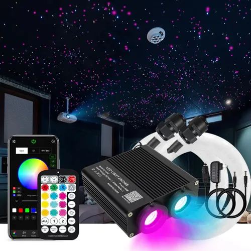 Miniatura 13 de AKEPO - Luces de fibra óptica de doble cabezal de 32 W de tamaño pequeño, 1100 piezas de fibras ópticas de 0.03 pulgadas en 13.1 pies+RGBW de fibra