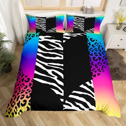 Miniatura 14 de Juego de funda de edredón con estampado de leopardo abstracto, tamaño individual, juegos de ropa de cama de piel de guepardo negro y gris