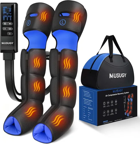 Masajeador de piernas with calor y compresión: botas de compresión secuencial con 6 modos, 9 intensidades y 3 niveles de calor para circulación y