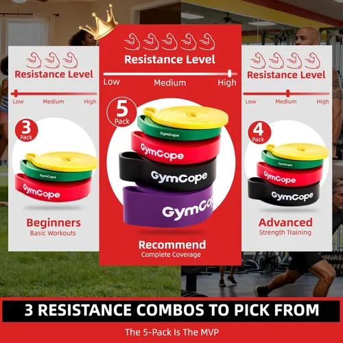 Miniatura 6 de GymCope Bandas de resistencia para dominadas, juegos de bandas de asistencia de 3/4/5 para hombres y mujeres, bandas de ejercicio de entrenamiento