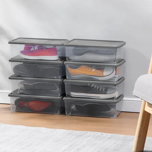 Miniatura 5 de Cajas de zapatos de plástico transparentes apilables con tapas, cajas de almacenamiento rectangulares transparentes, cajas de almacenamiento