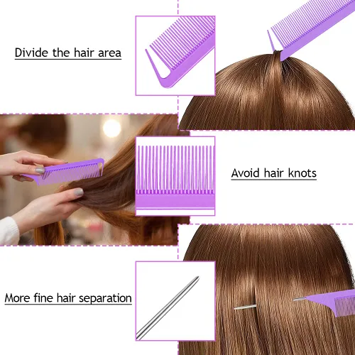Miniatura 4 de TsMADDTs Juego de 3 herramientas para el cabello con 2 bucles de herramientas de trenzado francés, 1 peine de cola de rata, peine de metal