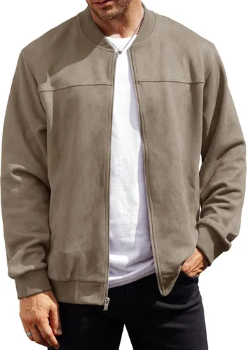 Miniatura 11 de Chaqueta bomber para hombre, de gamuza sintética, peso medio, casual, con cremallera completa, abrigo de vuelo (S-XXL)
