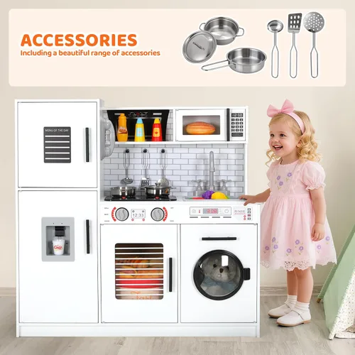 Miniatura 3 de Arlopu Juego de cocina para niños, juego de juguetes de madera con diseño realista, sonidos de luces, ollas y utensilios para niños y niñas a partir