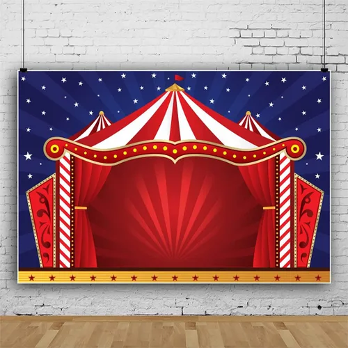 Miniatura 5 de Laeacco Telón de fondo rojo para tienda de campaña de circo de dibujos animados, rayas rojas y blancas, cortina roja de circo, 5 x 3 pies, fondo