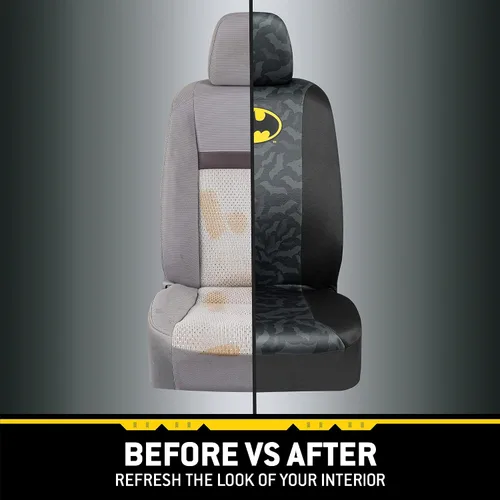 Miniatura 7 de BDK Warner Bros DC Comics Batman - Fundas de asiento delantero y almohadillas para cinturón de seguridad, ajuste universal para camiones, SUV