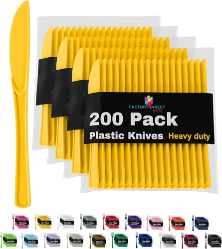 Miniatura 12 de Party Solids - Cuchillos de plástico negro, 200 piezas, cuchillos negros, utensilios desechables, juego de cubiertos de plástico resistente