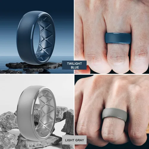 Miniatura 10 de Egnaro Anillos de boda de silicona para hombre: 1/4/6/7 Multipack de anillos de boda de goma con arco interior Diseño ergonómico transpirable