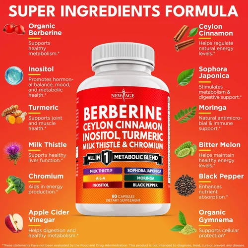 Miniatura 2 de Suplemento de berberina y canela de Ceilán - Melón amargo, glucomanano, Gymnema Sylvestre, cromo, moringa, cardo mariano, cúrcuma, pastillas