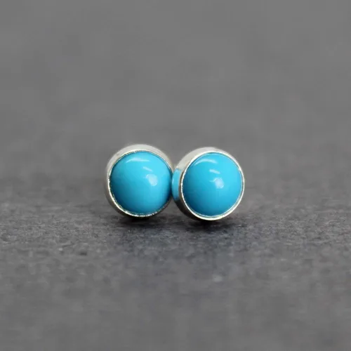 Miniatura 43 de Aretes de tuerca con piedras preciosas para mujeres y niñas, bisel redondo de 0.157 in de plata esterlina 925