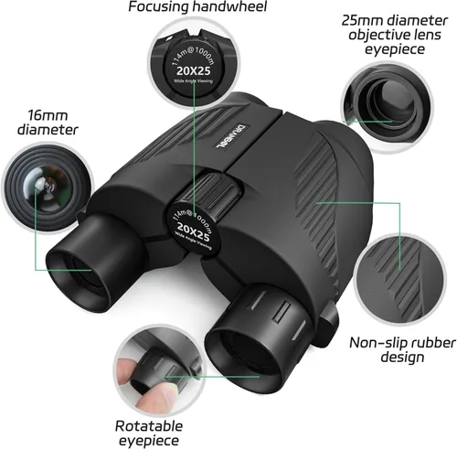 Miniatura 4 de Binoculares pequeños 20X25 para adultos y niños, binoculares de ocular grande para observación de aves con enfoque fácil, anteojos de ópera