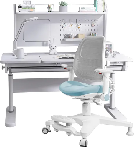 Miniatura 13 de FCD Escritorio y silla para niños, juego de escritorio y silla de estudio ergonómico, multifuncional, ajustable, mesa de dibujo y estación