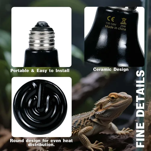 Miniatura 5 de 25W Lámpara de Calor para Reptiles (Paquete de 2) Emisor de Calor Cerámico - Sin Emisión de Luz, Calefacción Segura 24/7 para Terrarios, Incubadoras