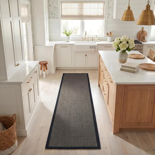 Miniatura 34 de Alfombra de sisal Safavieh, de color maíz y negro, tejida a mano, de la colección de fibras naturales; 5 x 8 pulgadas, NF441A, Tela, Gris / Gris