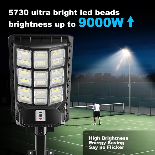 Miniatura 2 de Luz solar de calle de 6500 K, luz solar IP66 impermeable con sensor de movimiento con control remoto, funciona con energía solar del atardecer al