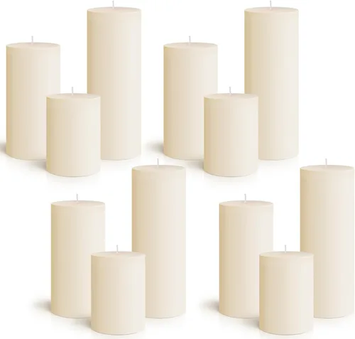Miniatura 11 de Sumind Juego de 12 velas de pilar a granel de 3 x 4 pulgadas, 6 pulgadas, 8 pulgadas, sin goteo, sin perfume, velas largas y limpias para bodas, Rosa