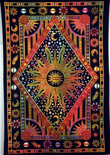 Miniatura 3 de Tapiz bohemio de sol y luna celestial de teñido anudado dorado para colgar en la pared, tapiz bohemio hippie, tapiz hippie, cortina de playa