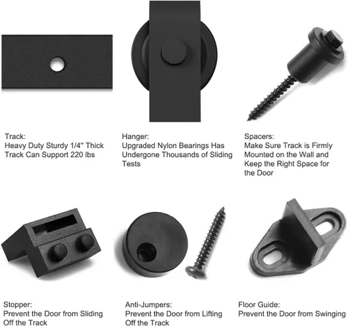 Miniatura 6 de SMARTSTANDARD Kit de herrajes para puerta de granero doble de 8 pies, pista de puerta corredera: suave y silenciosa - incluye instrucciones