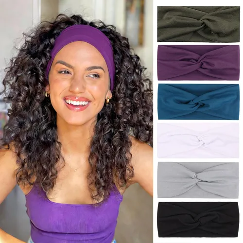 Miniatura 19 de XTREND 6 piezas de diademas para mujer, bandas elásticas cruzadas torcidas, diademas para yoga, entrenamiento, antideslizantes, suaves