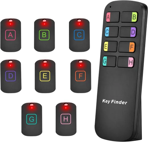 Localizador de llaves, localizador inalámbrico de artículos RF con letras, localizador de llaves con sonido de pitido fuerte de 85DB y control