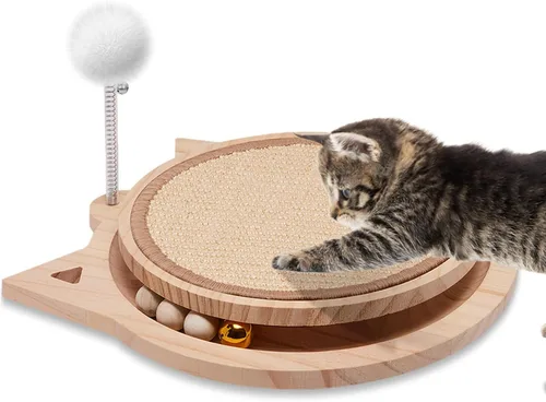 Rascador de sisal natural para gatos, juguetes redondos para gatos de interior, juguetes interactivos con bola de resorte, juguetes para perseguir