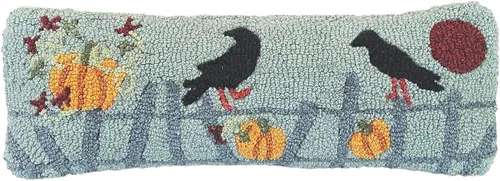 Chandler 4 Corners Almohada decorativa de lana con diseño de luna de cosecha diseñada por artistas (8 x 24 pulgadas), almohada temática de otoño