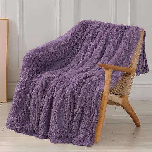 Miniatura 21 de Tuddrom - Manta decorativa extra suave de piel sintética, 50 x 60 pulgadas (127 x 152.4 cm), reversible, de doble capa, de pelo largo, mullida, Rosa