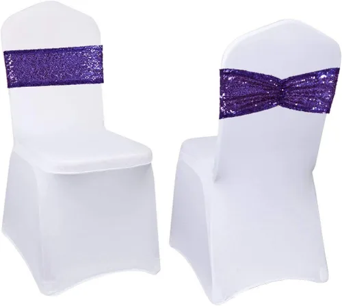 Miniatura 16 de Eternal Beauty Juego de 10 lazos de lentejuelas para silla, bandas doradas para decoración de fiesta de boda