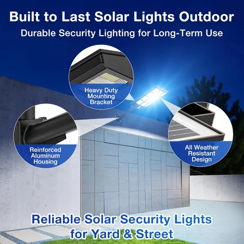Miniatura 5 de Luces solares impermeables para exteriores, luz solar de calle de 8000 W con sensor de movimiento, luces de inundación de seguridad de 7000 K