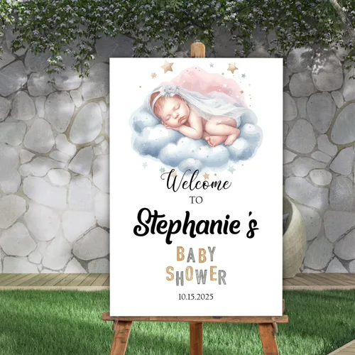 Miniatura 10 de Letrero de bienvenida personalizado para baby shower, con texto en inglés «A Little Sweetheart on the way» Baby Shower, cartel de bienvenida
