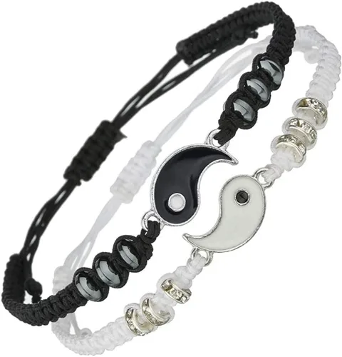 Caiyao Pulseras para mejores amigos para 2 pulseras a juego de cuentas de piedra natural Yin Yang para mejor amiga, amistad, relación, novio, novia,