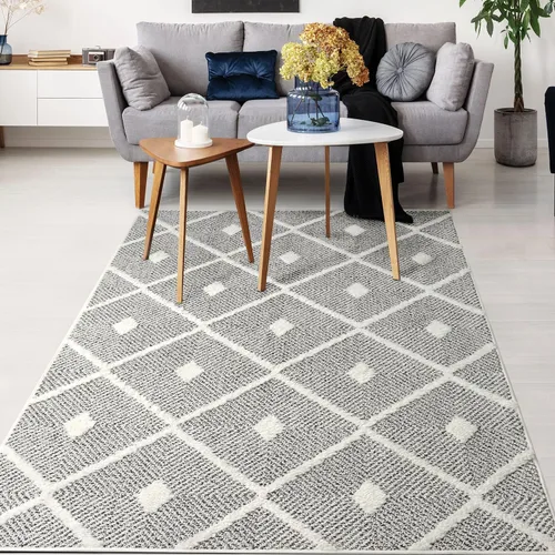 Miniatura 9 de Antep Rugs Palafito 5x7 Alfombra de Área Interior Geométrica Shag Diamante de Pelo Alto-Bajo Texturizada (Blanco, 5'3" x 7'6")