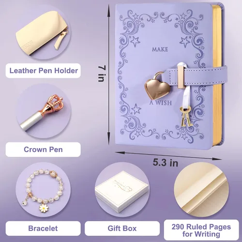 Miniatura 3 de Diario con candado para niñas de 8 a 12 años, diario para escribir 296 páginas rayadas, diario con cerradura, juego de caja que incluye cuaderno