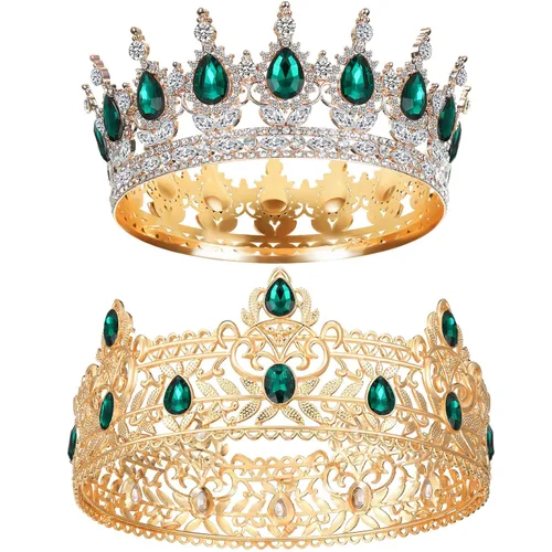 MTLEE 2 Piezas Coronas de Rey y Reina para Baile de Graduación Coronas de Rey para Hombres Corona Real con Pedrería Azul Reina para Mujeres