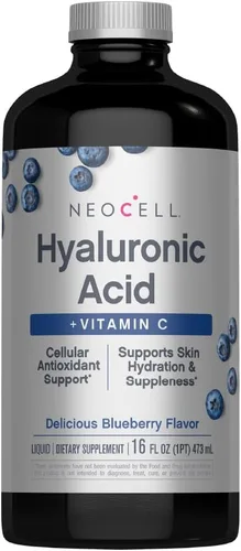 NeoCell Ácido hialurónico líquido | 16 onzas líquidas | con vitamina C | Hidratación de la piel | Suplemento antioxidante | Sabor a arándanos