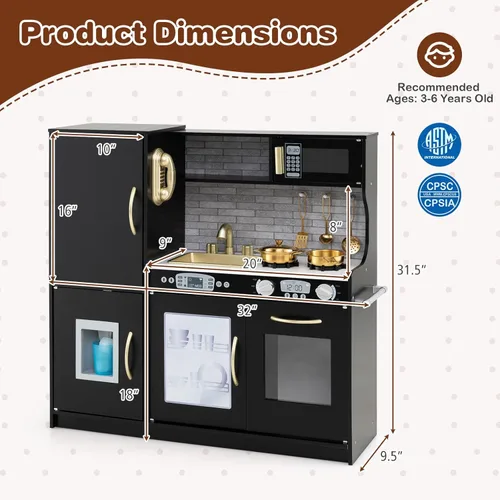 Miniatura 9 de HONEY JOY Juego de Cocina para Niños, Conjunto de Cocina de Juguete de Madera Pequeño Chef de Simulación con Pizarra, Teléfono, Utensilios, Horno