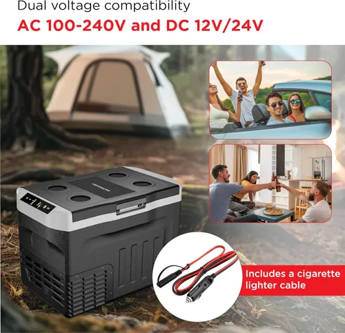 Miniatura 7 de Frigidaire Refrigerador portátil 2-en-1 de 12/24V DC y 110-240V AC con compresor – Compacto para viajes, automóvil, camping, viajes por carretera
