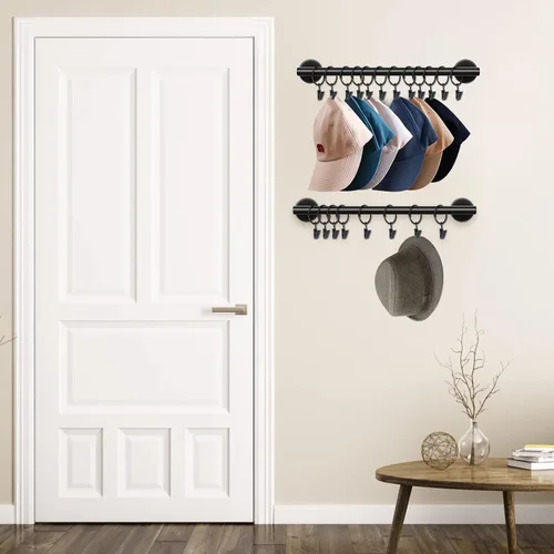 Miniatura 2 de Lunies Perchero para sombreros de pared con 24 ganchos, organizador de sombreros para gorras de béisbol, percha organizadora de gorras, colgador
