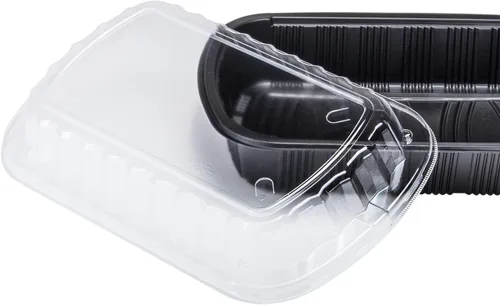 Miniatura 6 de Karat Envase de costilla de plástico PP negro con tapa transparente OPS - 100