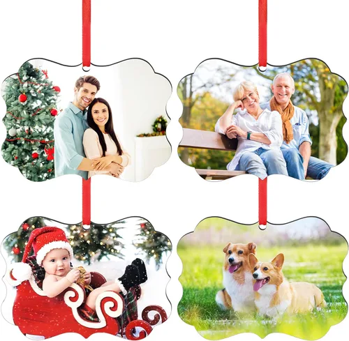 Miniatura 30 de Paquete de 4 adornos de Navidad personalizados 2025 de cerámica personalizada con foto y texto para decoración de árbol de Navidad, primera Navidad