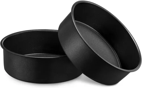 LIANYU Juego de 2 moldes redondos para tartas de 6 pulgadas de capa redonda para hornear, molde redondo de acero inoxidable antiadherente, Negro